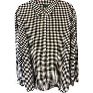 Lauren Ralph Lauren womens gingham linen snap button down shirt Long Sleeve 2X